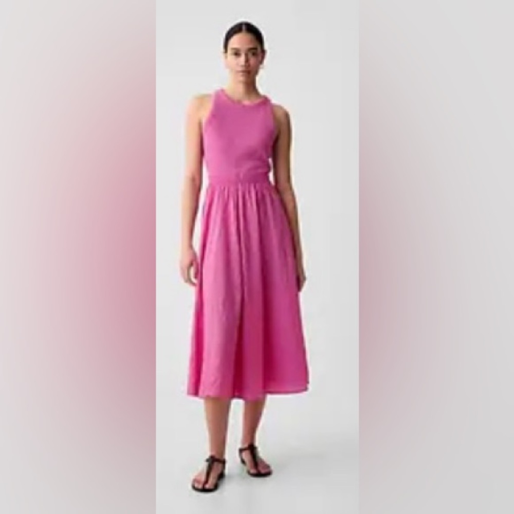 GAP Textured Crinkle Midi Dress in Budding Pink, NWT